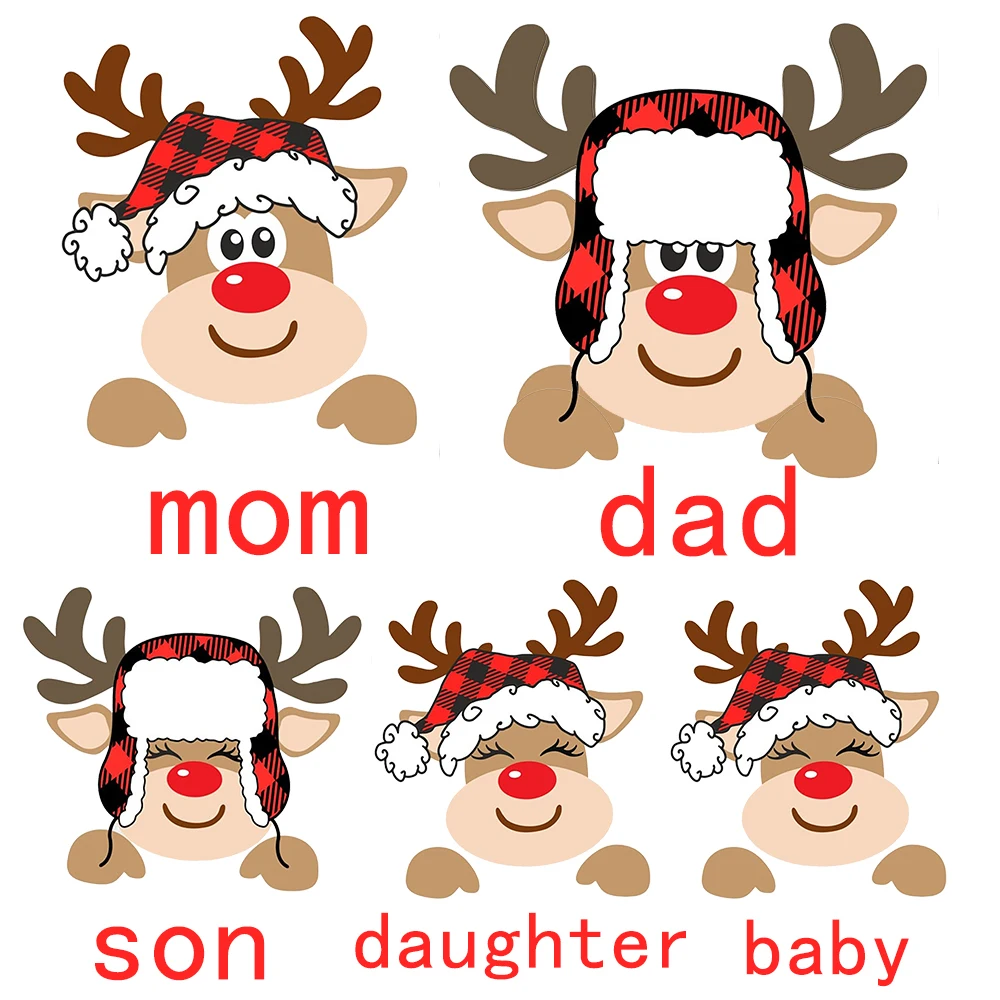 Personalized Christmas Family Matching Clothes Custom Deer with Name Mother Father Kids T-shirt Xmas Family Outfit Tops T Shirt