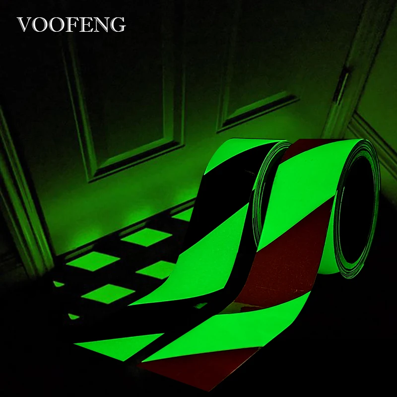 VOOFENG Glow in Dark Tape Sticker Fotoluminescerende Lichtgevende Sticker Gedrukte Streep Stadia Woondecoratie Waarschuwing Markeringstape