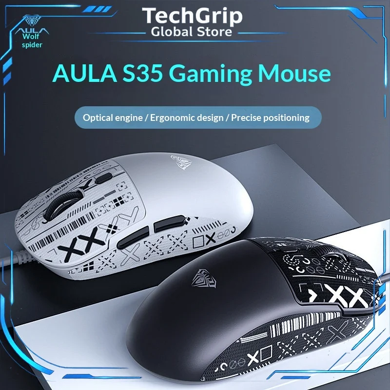 

AULA S35 Wired Gaming Mouse Macro Programmable High Polling Rate Optical Engine Ergonomic For PC Laptop Desktop Esports Gamers