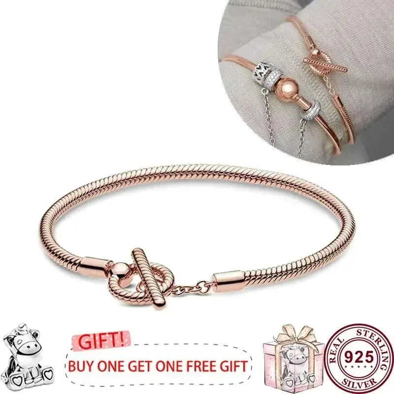 New 100% S925 Sterling Silver Lucky Asymmetric Star True Love T-shaped Bracelet for Women's Wedding DIY Charm Jewelry