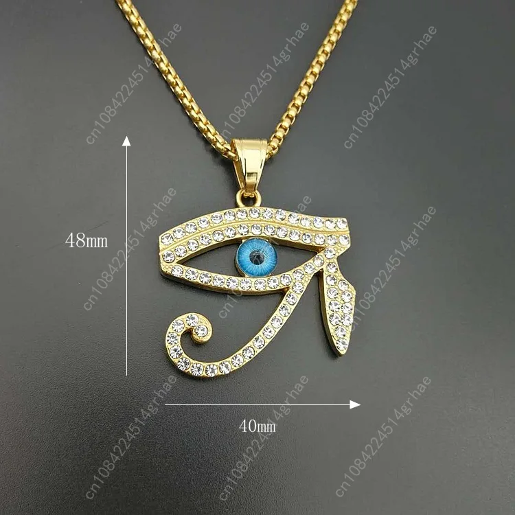 Gold color blue Eye Of Horus Pendant with zircon Men Women Jewelry Hip hop Stainless steel Gold Color Pendant Necklace Chain