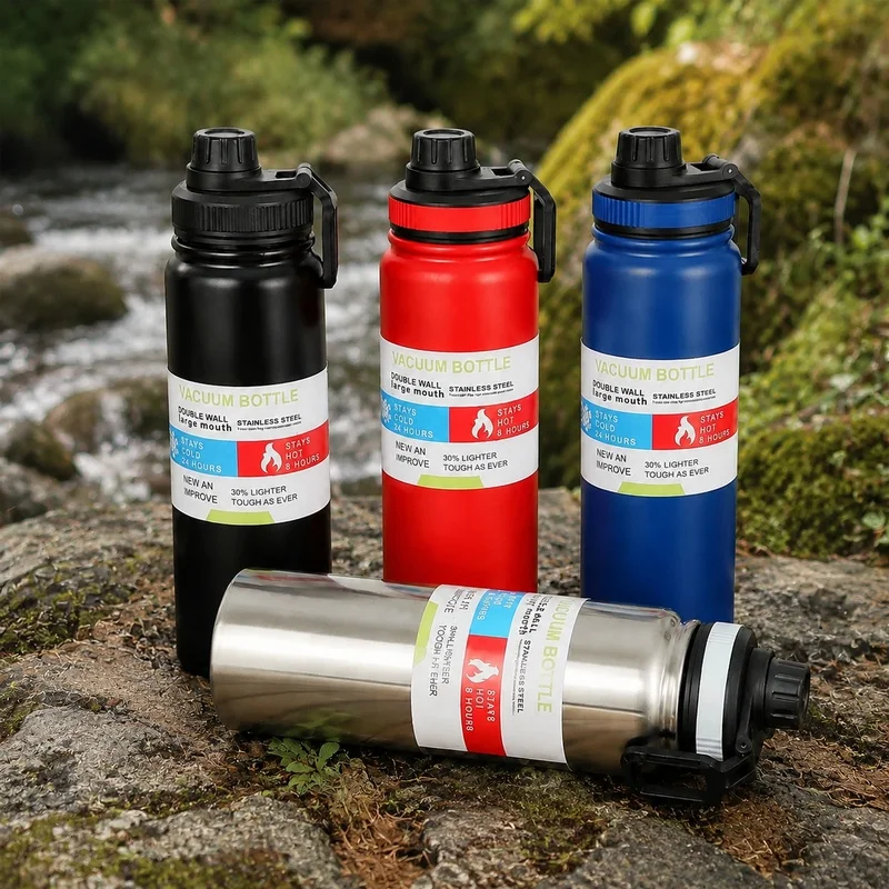 Insulated Stainless Steel Thermal Bottle 600-1000ML Vacuum Flask for Sports and Automotive Use, Maintains Beverage Temperature