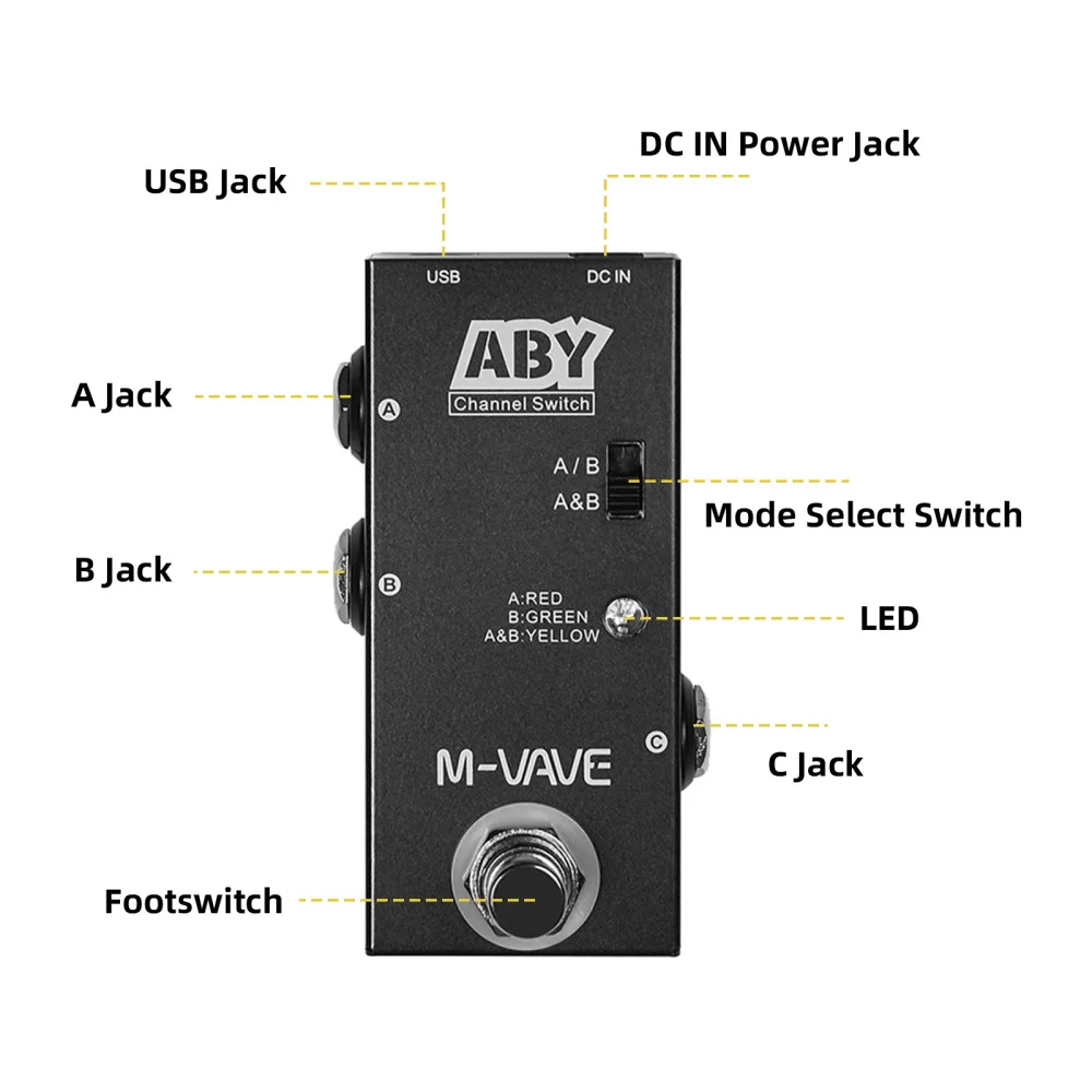 M-VAVE ABY Line Selector AB Switch Mini Guitar Effect Pedal True Bypass Guitar Bass Pedal AB Box - ABY Channel Switch Accessorie