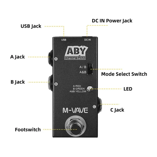 Imagen 2 del producto M-VAVE ABY Selector de línea AB Switch Mini Pedal de efecto de guitarra True Bypass Pedal de bajo de guitarra AB Box-Accesorios de interruptor de canal ABY
