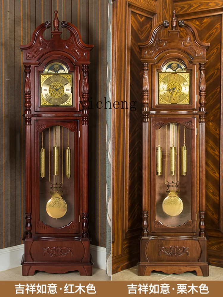 ZC the Grandfather Clock Solid Wood Vertical Pendulum Clock Retro Simple New Chinese Style Living Room Clock