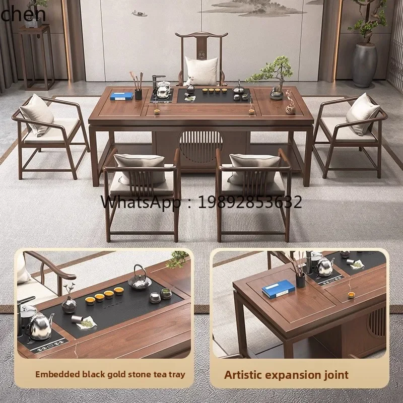 HT New Chinese Style Luohan Tea Bed Tea Table and Chair Set Office Tea Brewing Table