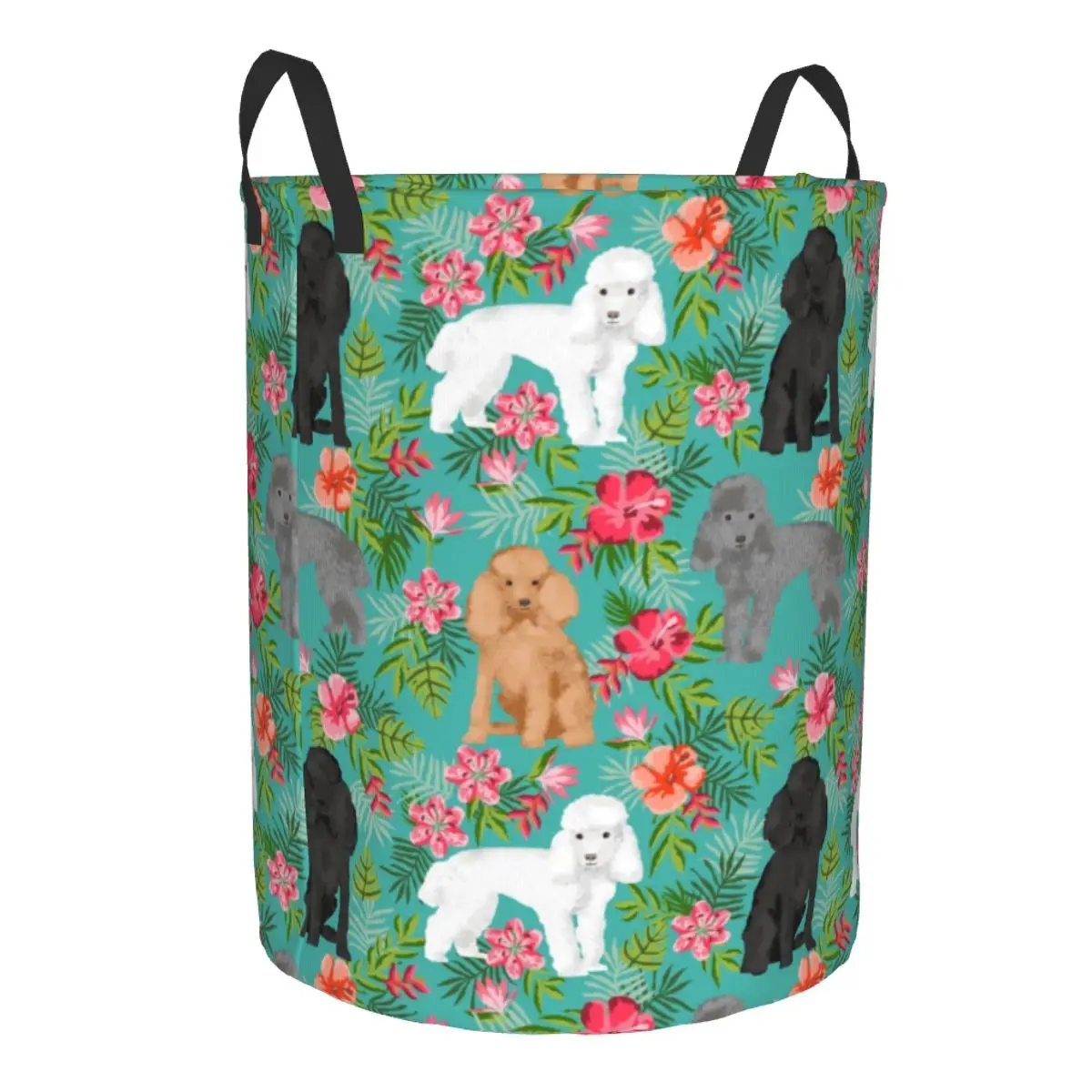 Custom Poodle Dog Floral Flowers Pattern Laundry Basket Foldable Pudel Caniche Clothes Hamper for Nursery Kids Toys Storage Bin