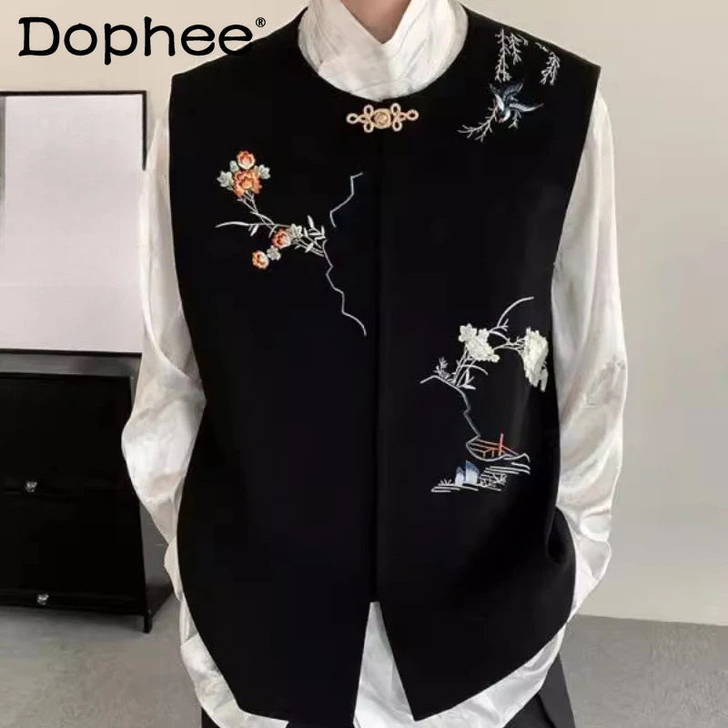 

Модные стильные жилеты с цветочной вышивкой для мужчин, осень-зима 202, новые модные топы, мужские красивые топы без рукавов с круглым вырезом