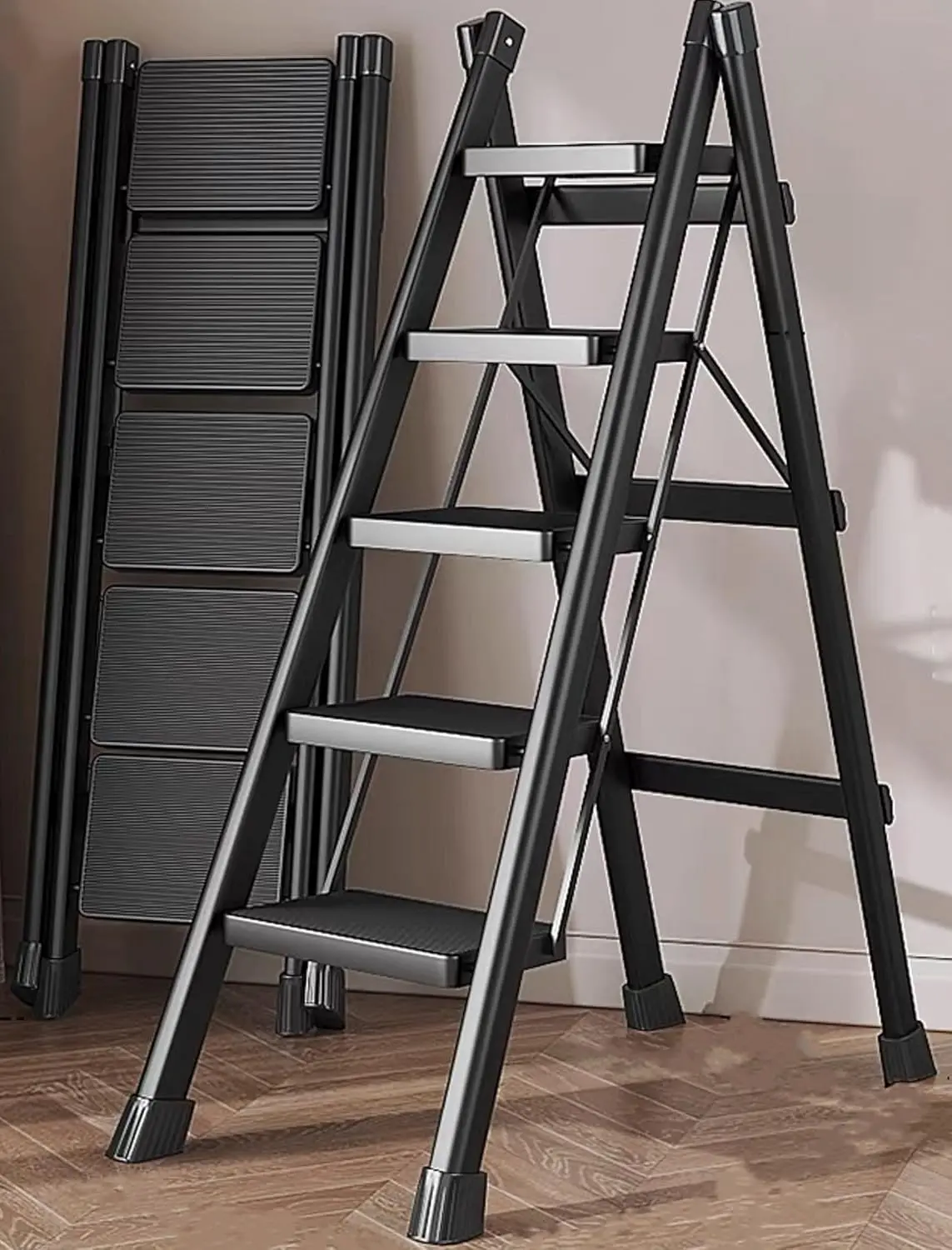 

Step Ladder 5 Step Folding Portable Step Ladder With Anti-Slip Wide Pedal Aluminum Stepladder Lightweight Step Stool For Office