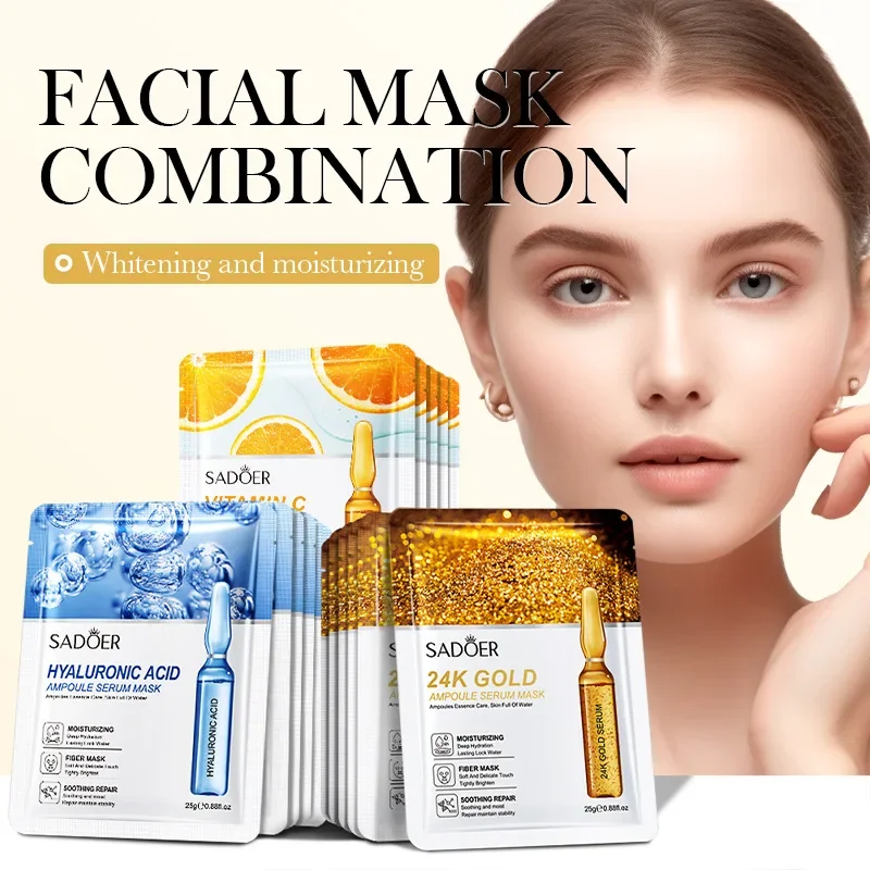 1Pc Facial Mask Moisturizing Hydrating Soft Smooth Skin Vitamin C 24K Gold Face Mask Radiant Beauty Lightening Skin Care Product