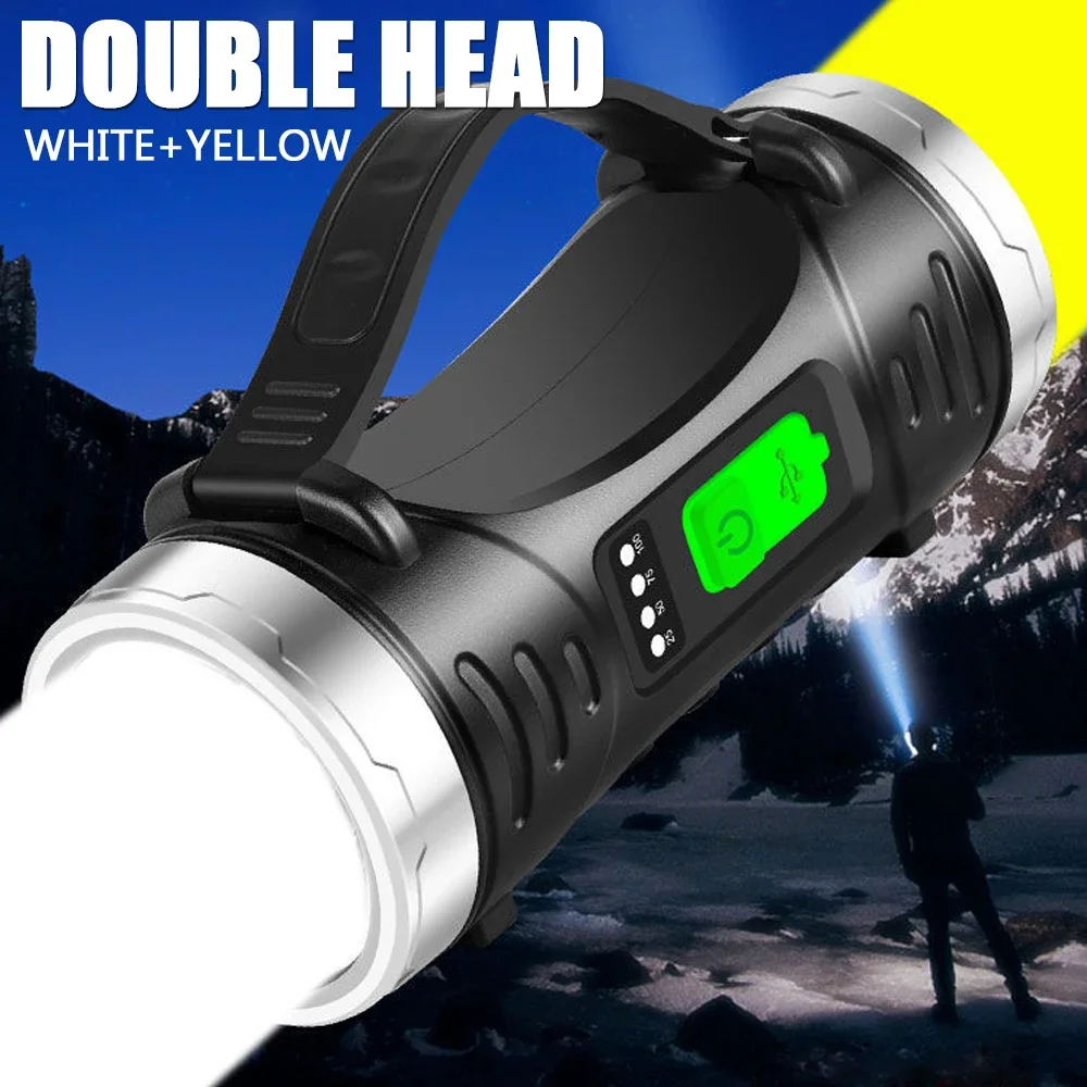 Super Bright LED Flashlight Work Light USB Rechargeable Camping Lantern High Lumen Searchlight Torch Waterproof Spotlight