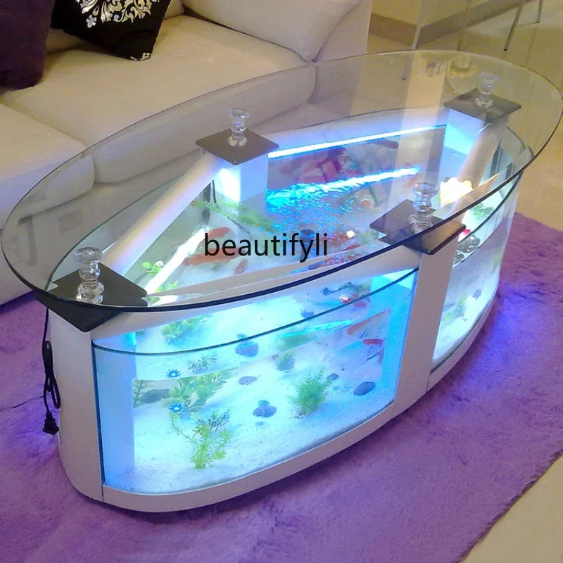 

Oval Coffee Table Fish Tank Living Room Ecological Aquarium Glass Desktop Creativity Free Water Tank