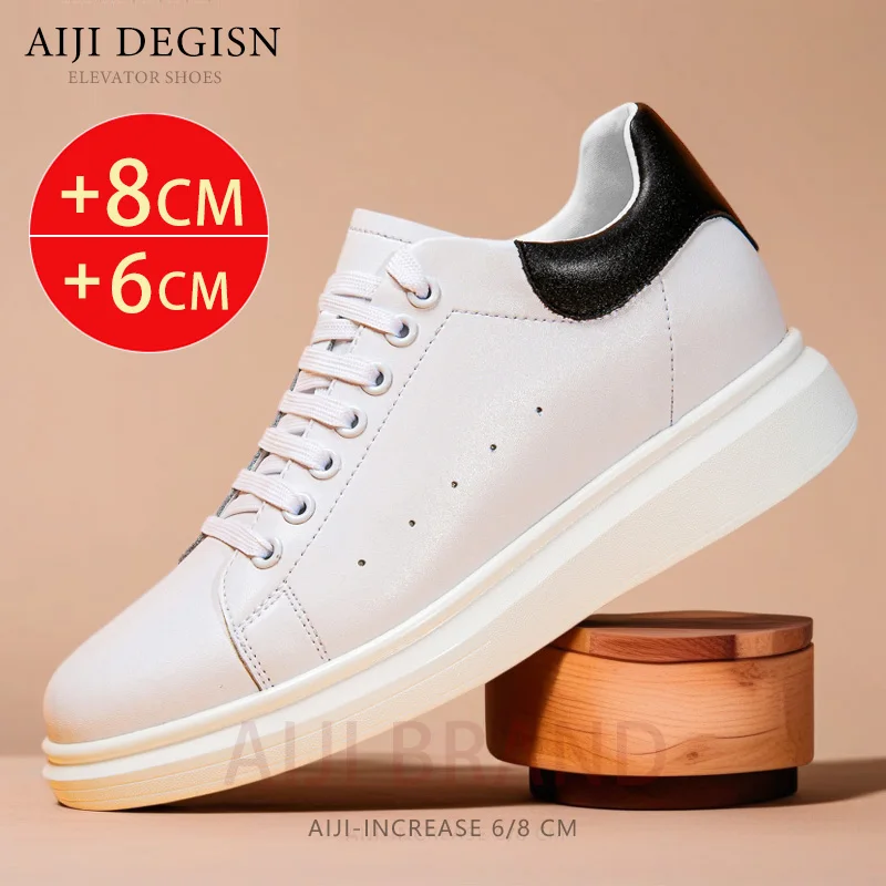 

Мужские кроссовки из натуральной кожи, на скрытом каблуке 8 см