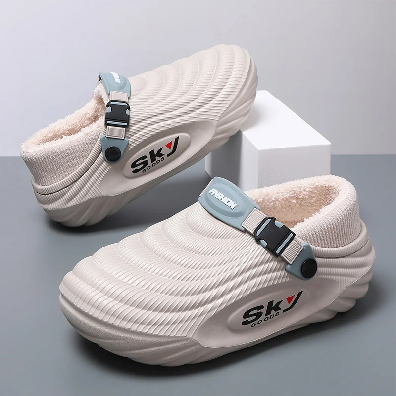 Men Home Cotton Sandals Shoes Comfortable Warmming Ankle Wrap 2025 Fashion Sneakers Male Pu Leather Slippers Soft Bottom Sandals