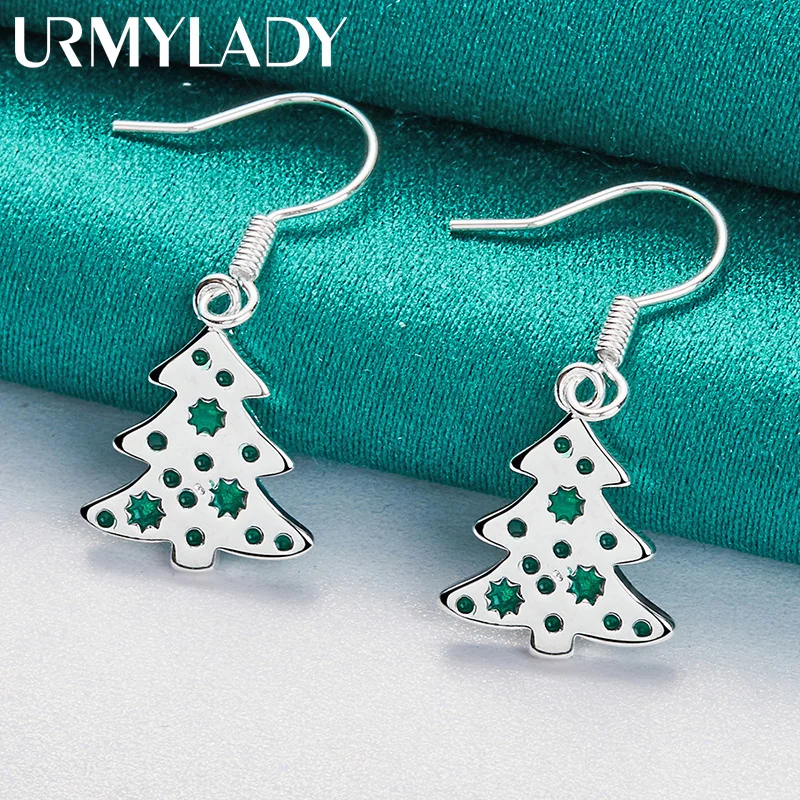 URMYLADY 925 Sterling Silver Christmas Tree Earrings for Women Wedding Party Fashion Charm Jewelry