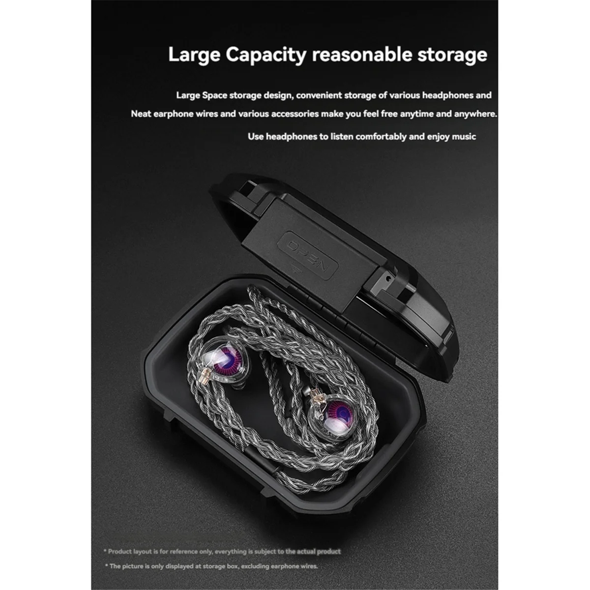 A57G-Caixa de armazenamento de fone de ouvido, grande capacidade, à prova de poeira, à prova d'água, à prova de choque, transparente, preta