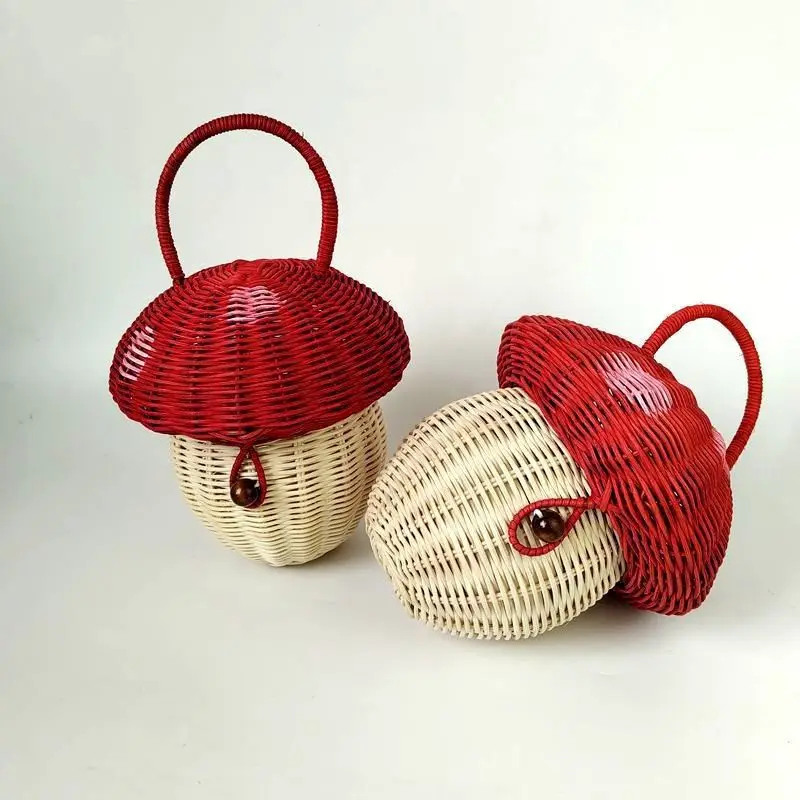 Creative handmade rattan mushroom photo ornament storage basket decoration