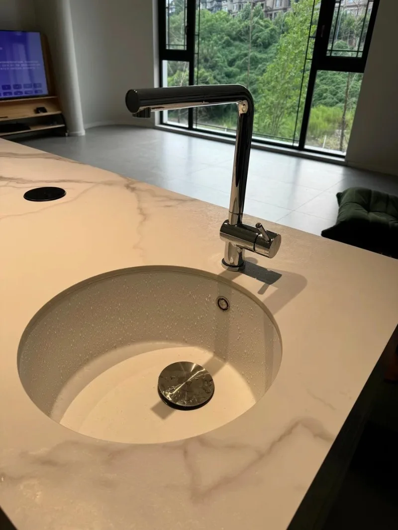 Granite Sink Kitchen Vegetable Basin Under Counter Basin Quartz Stone Round Groove