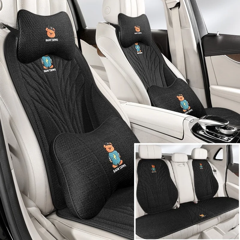 

5-seats high-quality linen Car Seat Covers +2 pairs of headrests and lumbar supports – Breathable, Durable & Comfortable