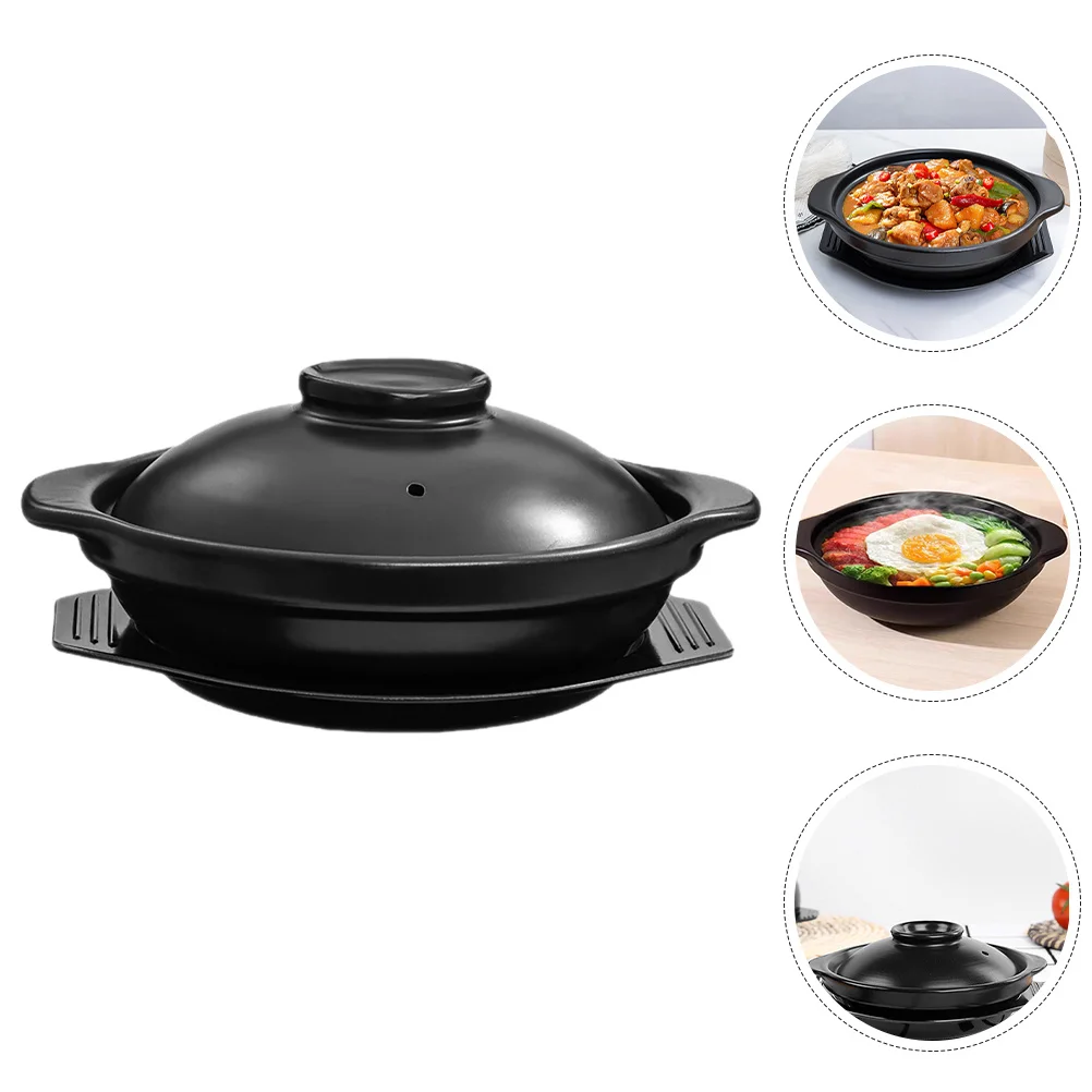 

1Set High Heat Resistant Clay Pot 600ml Ceramic Stew Pot for Home Cooking Braise Simmer with Lid Tray Handles