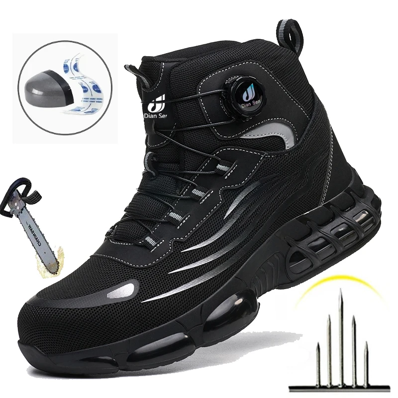

Safety Shoes For Men Steel Toe Anti-Puncture Men's Work Shoes Slip Resistant Sole Rotating Button Sneaker for Construction Site