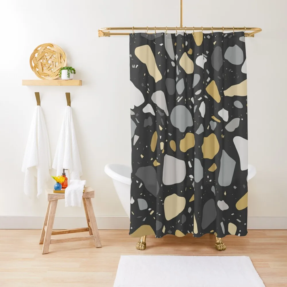 

Terrazzo Pattern - Black Gray Dull Orange Yellow Gold 01 Shower Curtain Shower Set For Bathroom Shower For Bathrooms Curtain