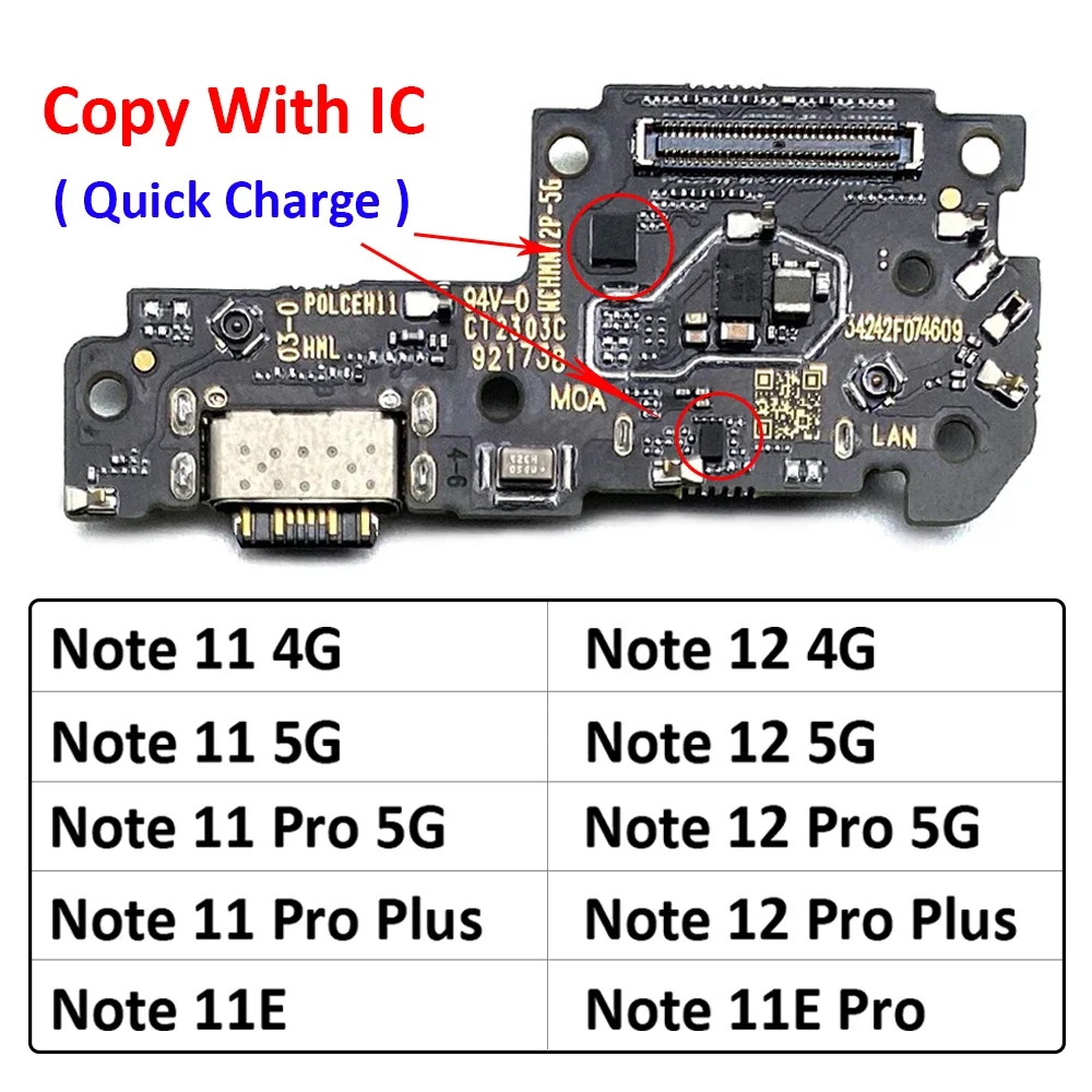 New USB Charging Board Port Dock Charger Plug Connector Flex Cable For Xiaomi Redmi Note 11 11E 12 Pro Plus 4G 5G With Micro