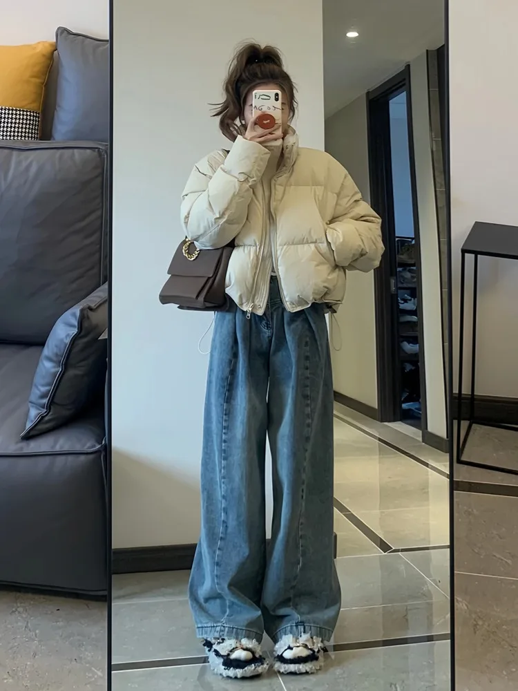 Winter Cotton Jacket Women's Short Loose Korean Style Warmth Outerwear Breathable Windproof Waterproof Zipper Closure Casual