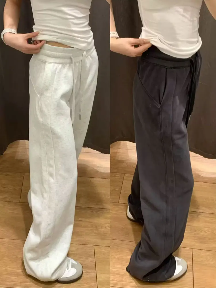

Женские спортивные брюки Deep Grey Lulu: повседневные, свободные, прямые, широкие штанины, с эффектом похудения, новинка весна-осень