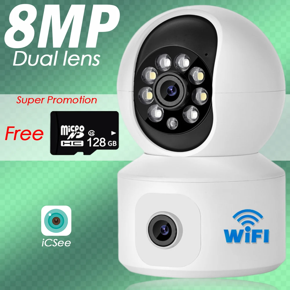 New Dual LENs 6MP WiFi IP Camera CCTV 360 PTZ Smart Home Security Protection Video Monitor Baby Nanny Pet Surveillance Cam ICSee