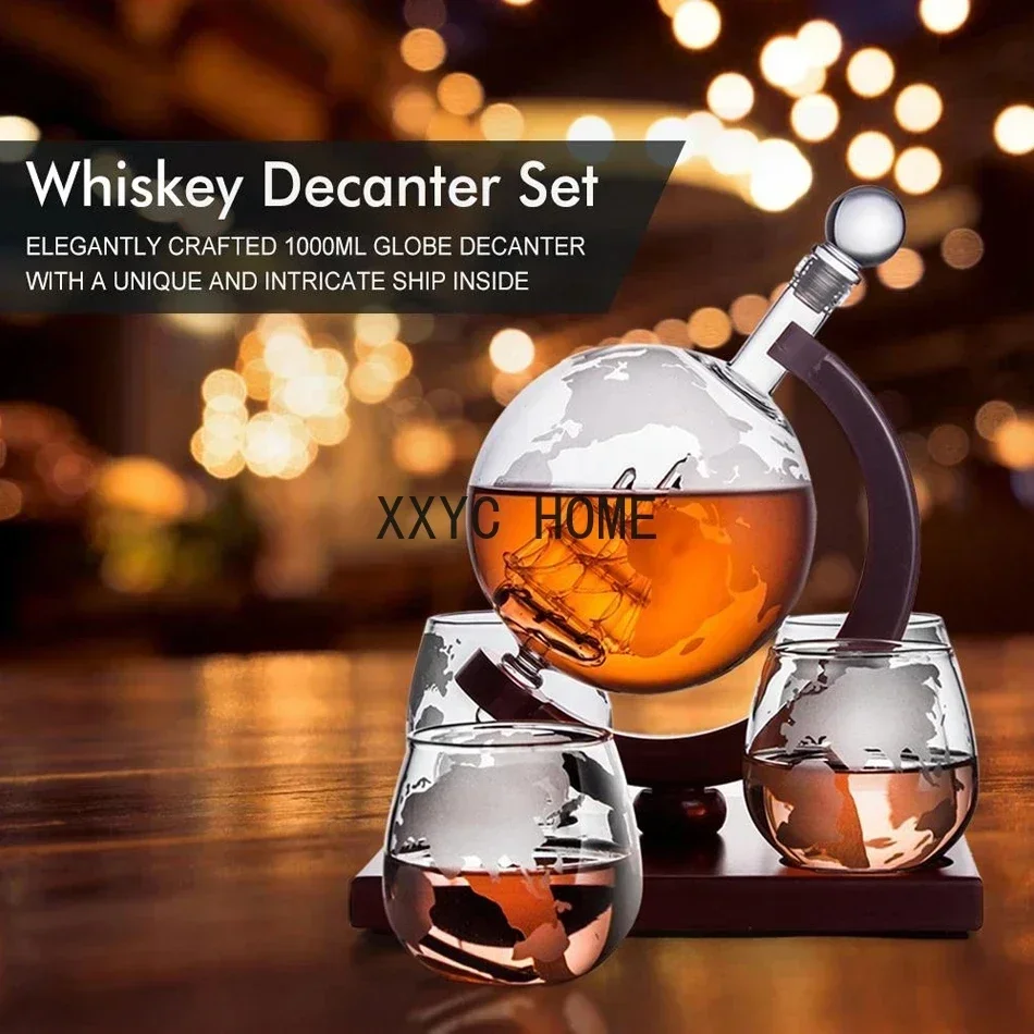 

Decantador cristal para hombre, Juego vasos whisky, botella globo creativo con velero incorporado, un exquisito