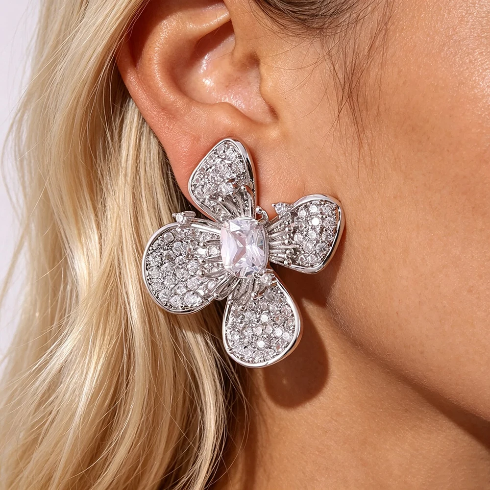 ZAKOL Luxuriöse Vintage-Blumenform-Ohrstecker für Damen, mehrfarbiger Zirkonia-Stein, auffälliger Ohrschmuck für Hochzeiten – Detail 8