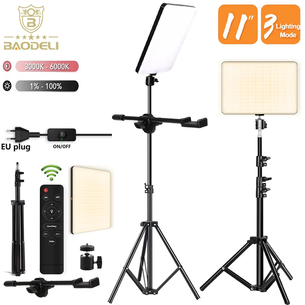 Dimmable LED Video Light Panel EU Plug 2700k-5700k Photography Lighting With Stand For Live Stream Photo Studio Fill Lamp Light