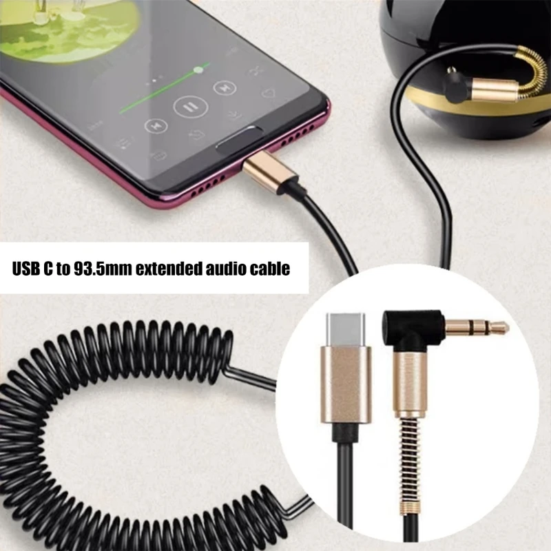 DXAB Cavo ausiliario a spirale professionale da USB 3,5 mm ad angolo retto Cavo prolunga per auto Lunghezza 180