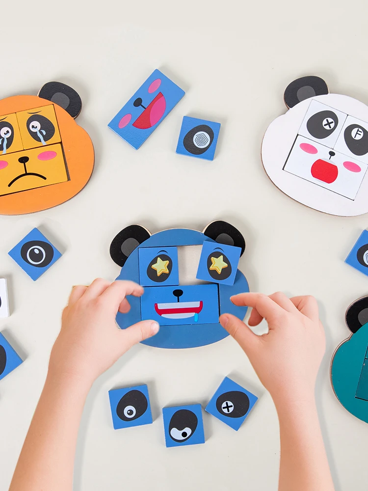 NEW Cube Face Changing Building Blocks Board Cartoon Puzzle Montessori Wooden Level Game Thinking Challenge  Toys Gift