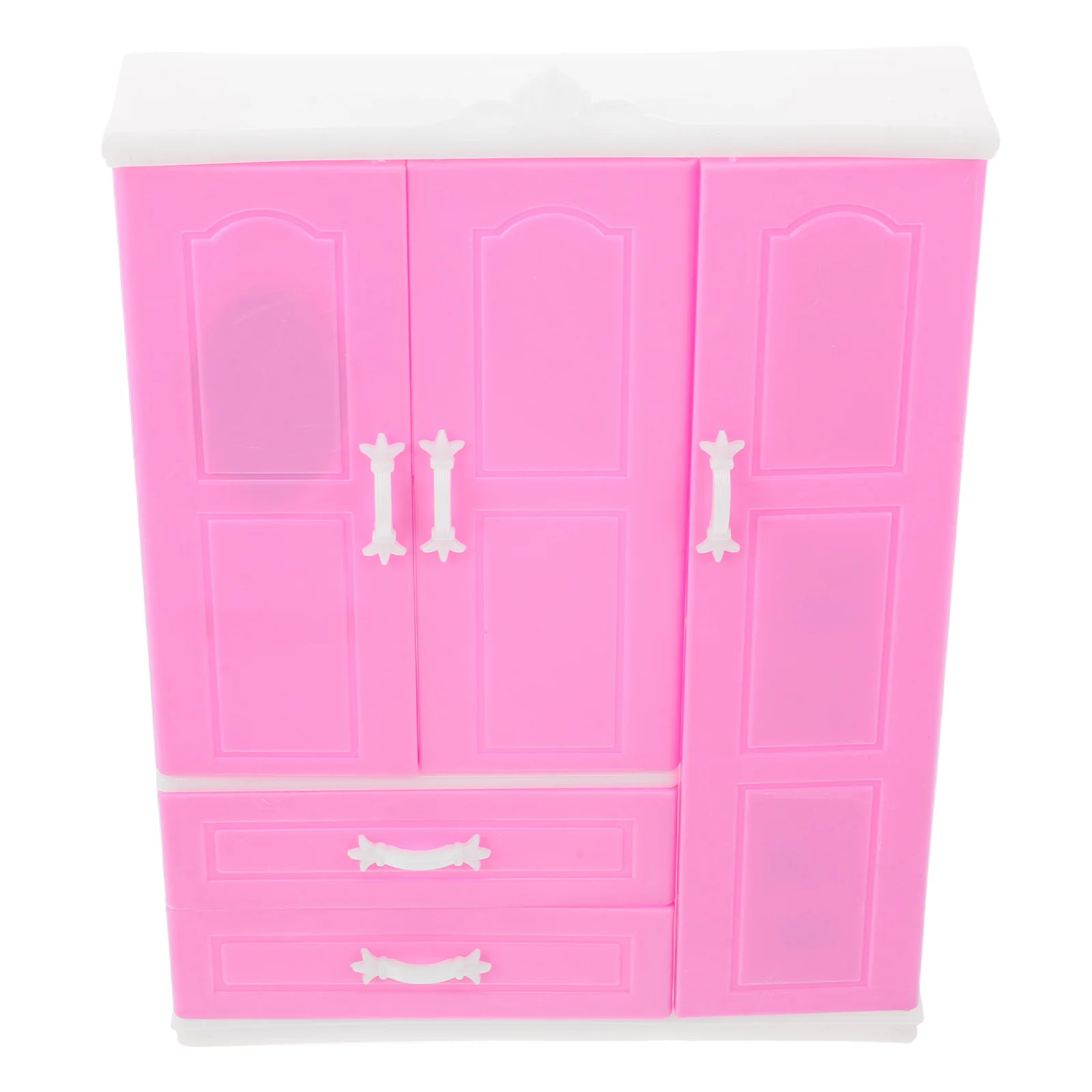 미니어처 공주 옷장: 어린이들의 역할놀이 방을 위한 깔끔한 구획 디자인의 사실적인 인형의 집 수납장