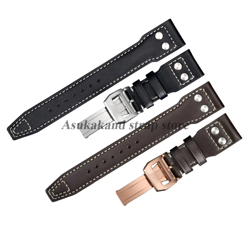 Кожаный ремешок для часов 20 мм, 21 мм, 22 мм для IWC Pilot для португальского Spitfire Fighter, ремешок для часов, складная пряжка, мужской браслет из воловьей кожи