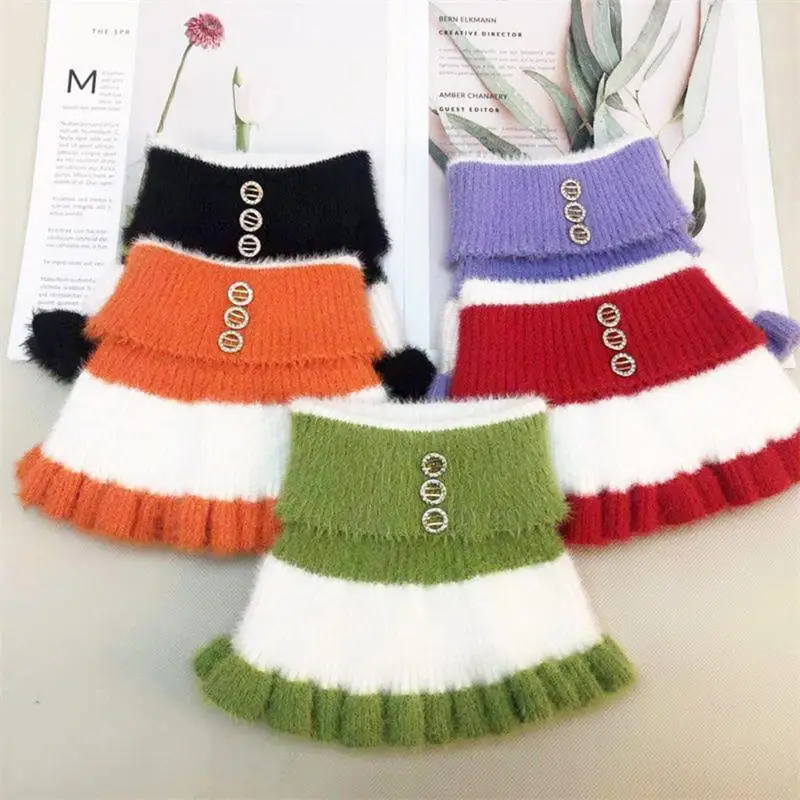 2024 New Knitted Stripe Lapel Collar Warmth Neck Cover for Women Thickened Imitation Mink Velvet Fake Collar Neck Scarf image 5
