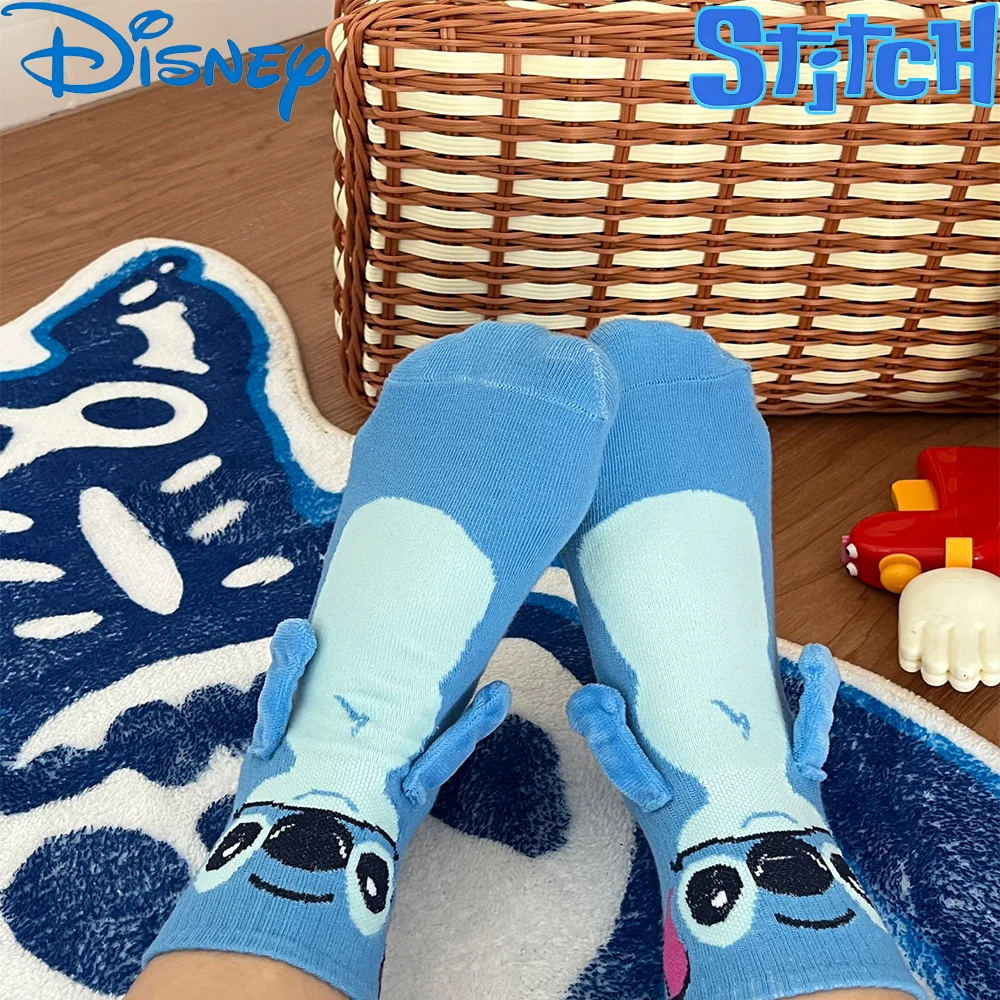Disney Magnetic Hand-In-Hand Socks - Stitch & Angel Couples Mid-Tube Socks, Funny Home Floor Socks