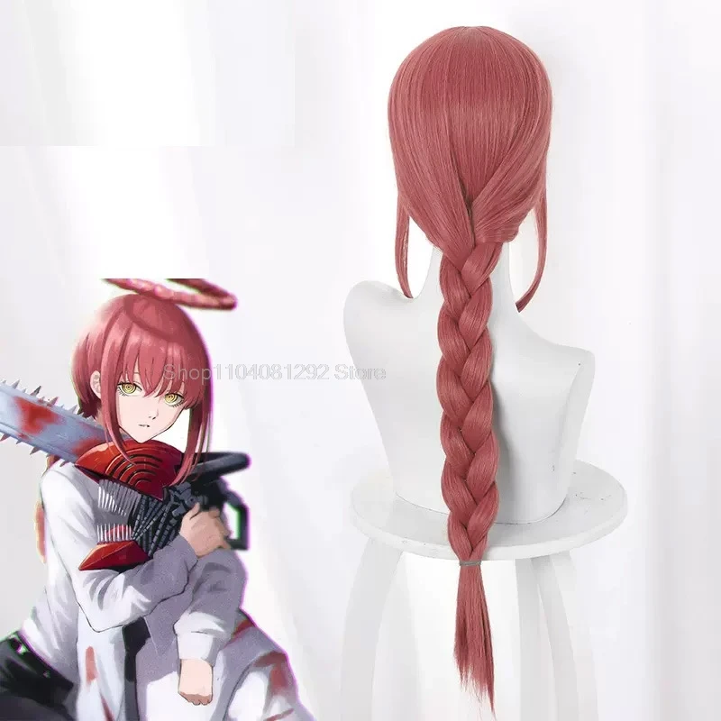 Anime Makima parrucca Cosplay motosega uomo lungo rosa rosso parrucche intrecciate resistente al calore capelli sintetici Halloween Party parrucche del cuoio capelluto