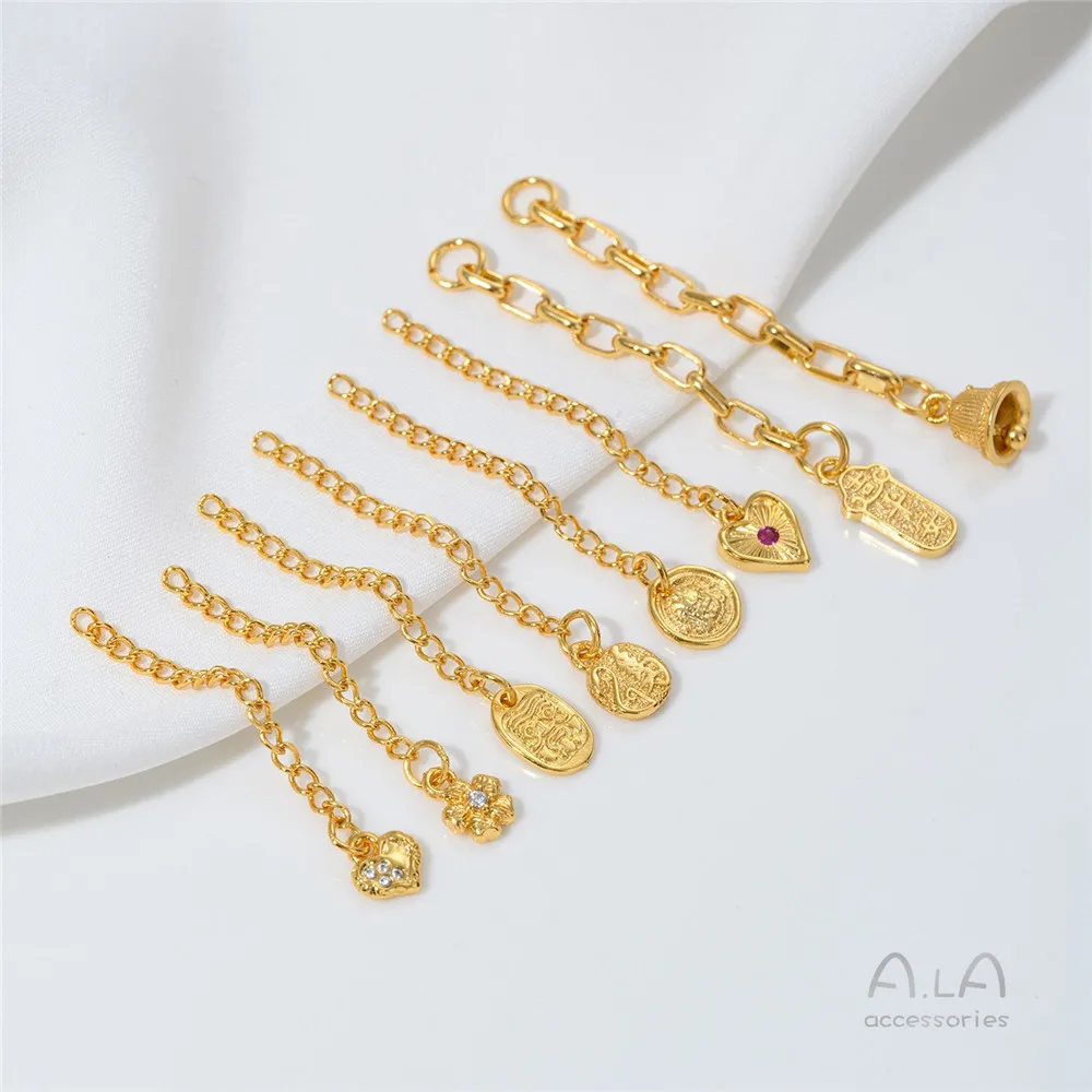 L360 Copper Plated 24k Gold Tail Chain Heart-shaped Flower Extension Chain Handmade Diy Bracelet Necklace Jewelry Accessory