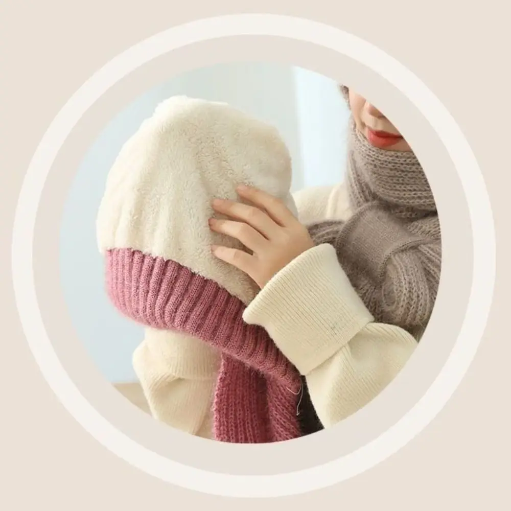 أزياء الرقبة أدفأ الشتاء قبعة متكاملة وشاح سميكة يندبروف قبعة صغيرة وشاح محبوك لينة حماية الأذن قبعة في الهواء الطلق #3