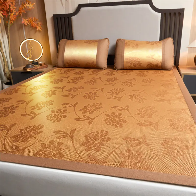 Bamboo Summer Bed Mat Pillowcase Soft Breathable Bamboo Fiber Cooling Mat Non-Slip Summer Mat Fitted Mattress Protector Cover