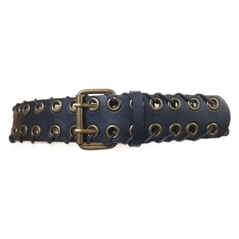 

Punk-style Bronze-tone Buckle Belt Simple Vintage Waist Chain Double Row Of Round Holes Pu Material Jeans Accessories