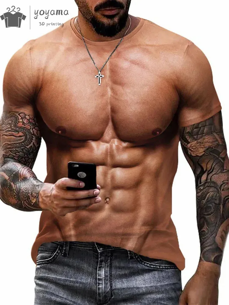Funny 3D Printing Muscle Printed T-Shirt Gym Clothing Men Summer Streetwear T-Shirt Tops Harajuku Fashion Short Sleeve Tee image 6
