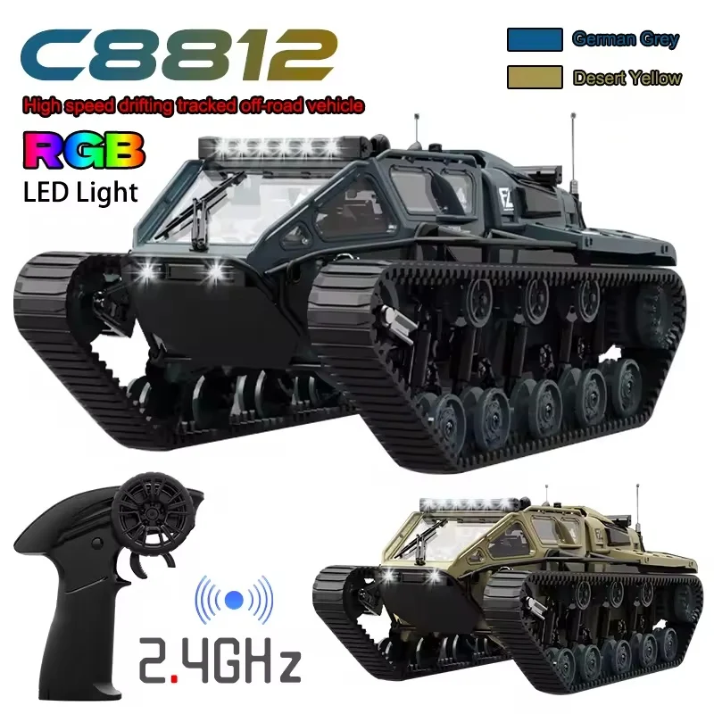 JJRC C8812 LED Işık Tam Ölçekli Paletli Tank Simülasyon Modeli Oyuncak RC Araba Modeli Drift Uzaktan Kumanda Off-Road Araç Çocuk Hediye