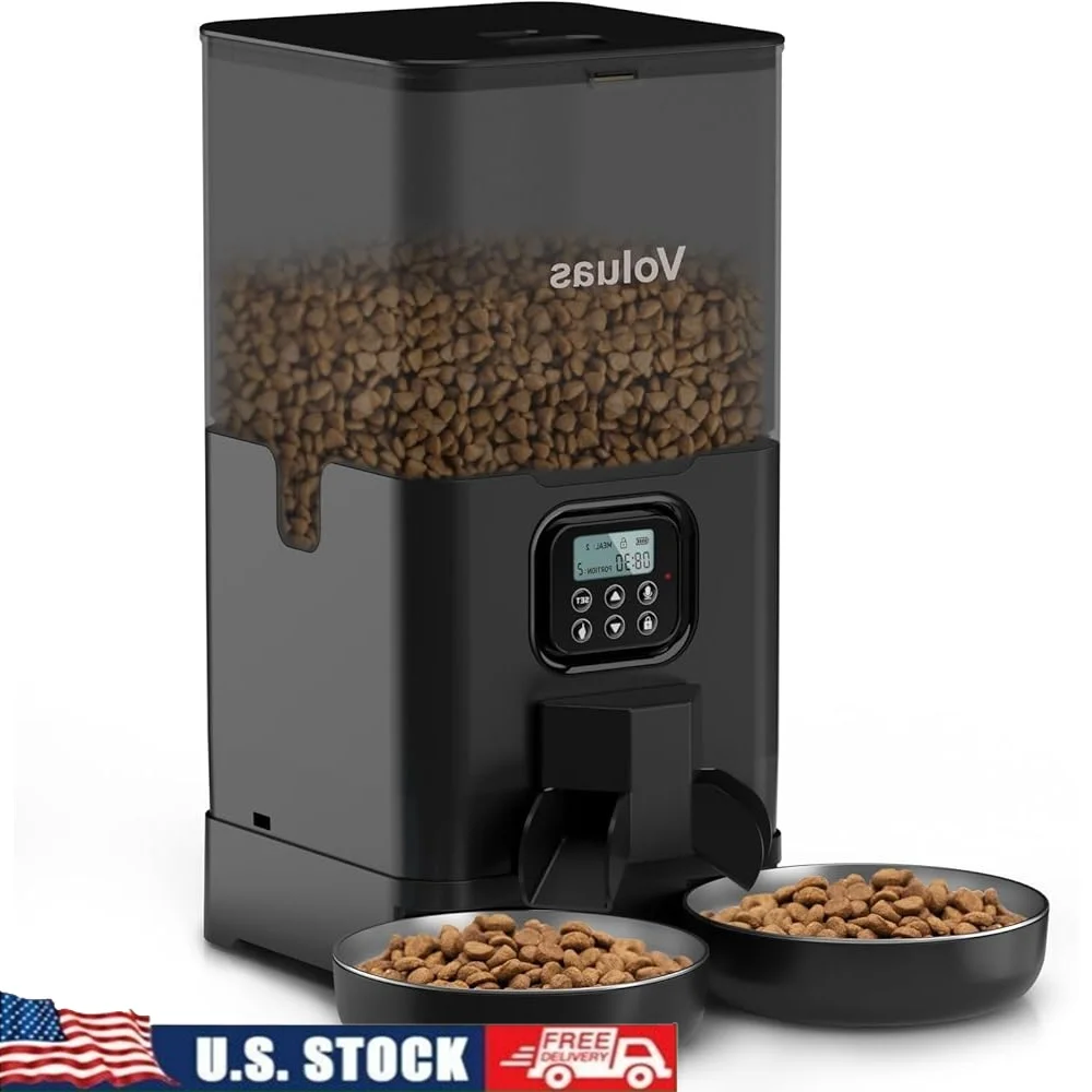 

Automatic Cat Feeder Double Stainless Steel Bowl 6L Timed Pet Dispenser Memory Function Two Cats Safe Reliable Feeding