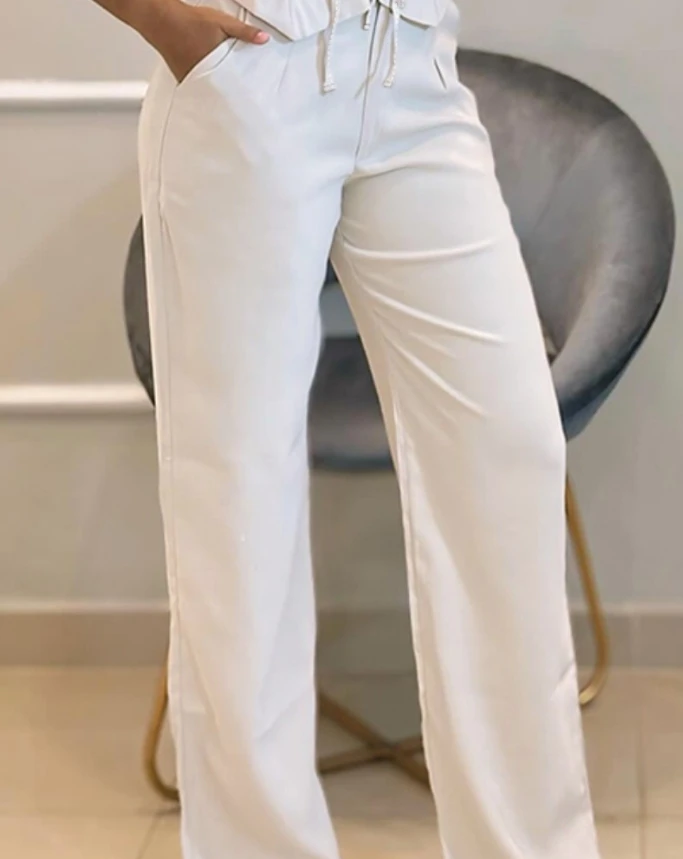 Summer Fashion Women's New Style V-Neck Tied Detail Top & Pocket Design Pants Set Slim Fit Casual and Comfortable Two-Piece Set