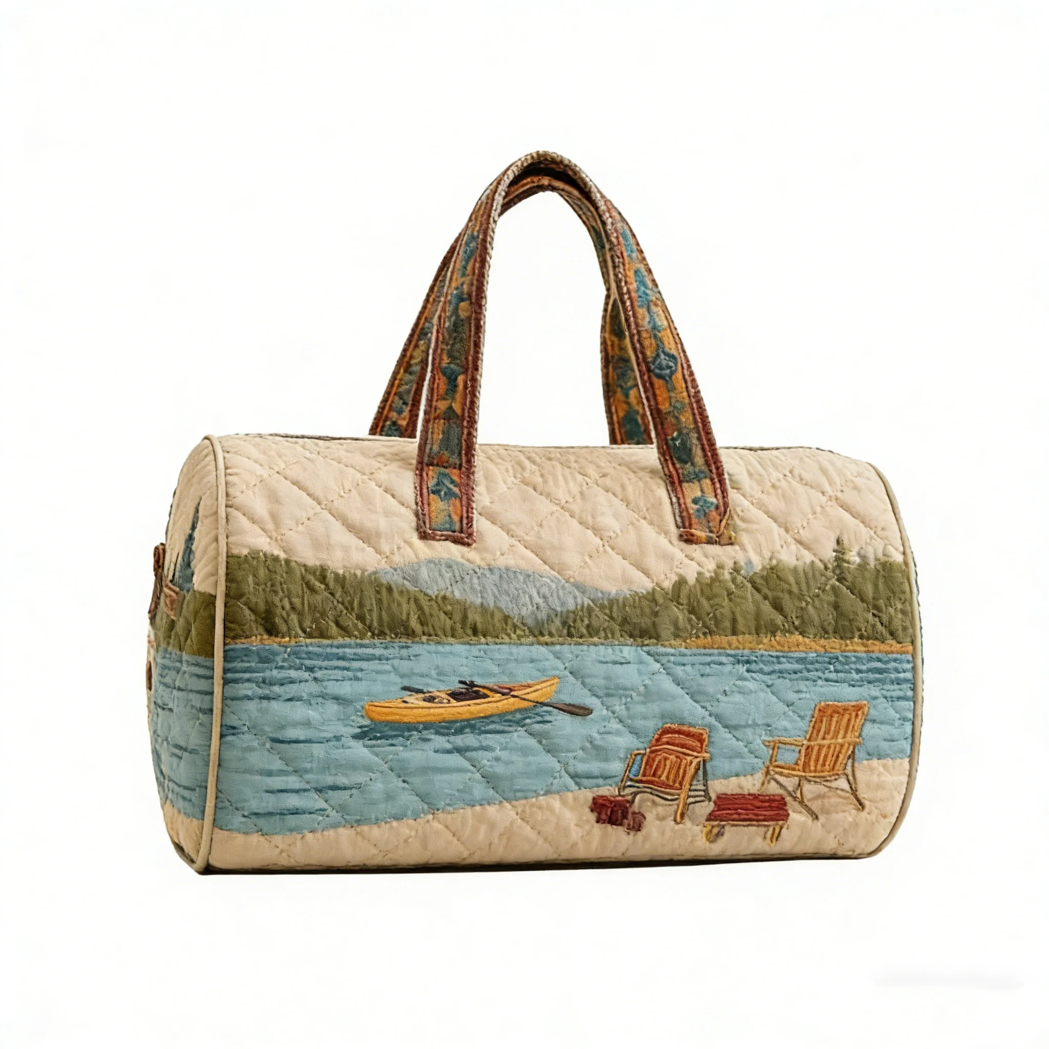 

Retro Camping Trailer Quilted Duffle Bag Cmping Travel Tote Men Women Picnic Unique Handbag Bag