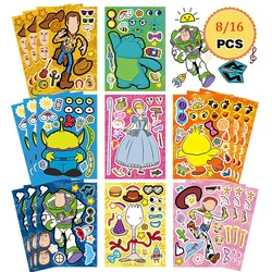 8/16Sheets Disney Toy Story Puzzle Stickers Game Make a Face Children DIY Assemble Jigsaw Kids Toys Decoration Theme Party Toys